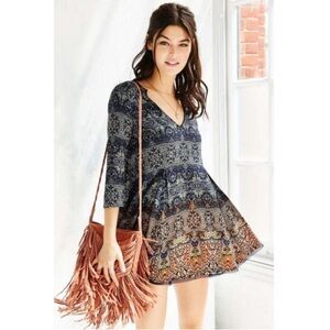 Urban Outfitters Ecote Willow Frock Boho Tribal Mini Dress, Multicolor size XS
